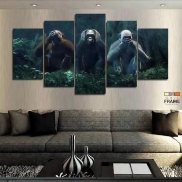 Imagem de Quadros Decorativos 3 Macacos Sabios 63x130mt em Tecido - Wall Frame