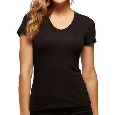 Imagem de Baby Look Gola V Camiseta Feminina Básica Blusinha Algodão - Vesttuari