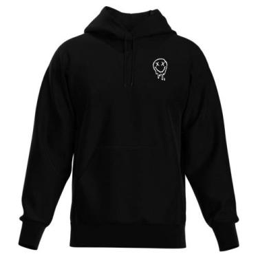 Imagem de Moletom Peluciado Com Capuz Blusa De Frio Estampada Preta - Relaxado, 