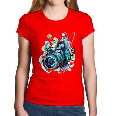 Imagem de Baby Look Algodão Câmera Fotográfica - Foca na Moda, Vermelho, GGG