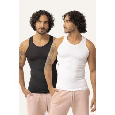 Imagem de Kit 2 Regata Canelada Masculina Camisa Estilo Americana Básica Justa a