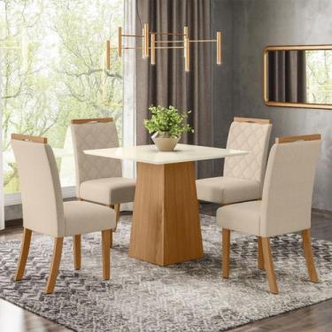Imagem de Mesa de Jantar 4 Lugares Dora Nature/Off White/Linho - Henn, Bege, Mod