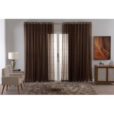 Imagem de Cortina Voil Xadrez Para Sala, Quarto e Cozinha 6,00 x 2,80 Marrom - C