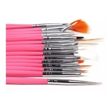 Imagem de Kit De Pincel 15 Pincéis Unha Decorada Gel Acrigel Rosa - OEM