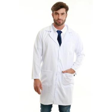 Imagem de Jaleco Masculino Gabardine  Branco Manga Longa 3 Bolsos - Confecções C