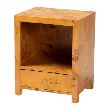 Imagem de bali & pari Camira Wood Nightstand, 1 gaveta, luz Mappa Burl