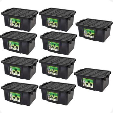 Imagem de kit 10 Caixas Organizadora Multiuso Preta 25L Empilhável - Arqplast
