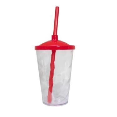 Imagem de 5 Twister Acrílico Cristal 400ml C/ Tampa E Canudo Colorido - M&ca. Pl