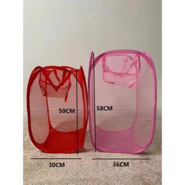 Imagem de Cesto De Roupa Suja Nylon Organizado 40x40x70CM - HM Design, Vermelho