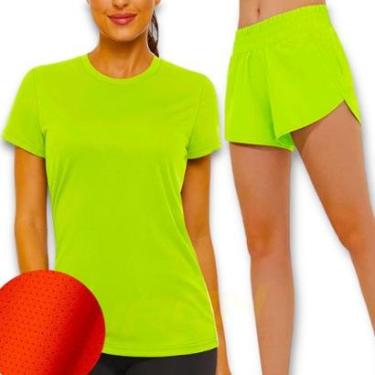 Imagem de Conjunto Camiseta Blusinha MALHA FRIA POLIAMIDA + Short TACTEL Academia Yoga Corrida 559-Feminino