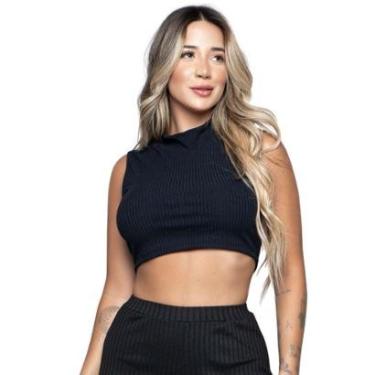 Imagem de Cropped Garrafinha Canelado Bella Fiore Regata Gola Alta Blogueira Moda Casual-Feminino