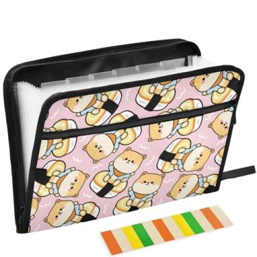 Imagem de ZZKKO Pasta de arquivo expansível com 13 bolsos de sushi fofo com etiquetas adesivas, pasta de arquivo sanfonada, organizador de documentos, tamanho carta tamanho A4, porta-arquivos expansível
