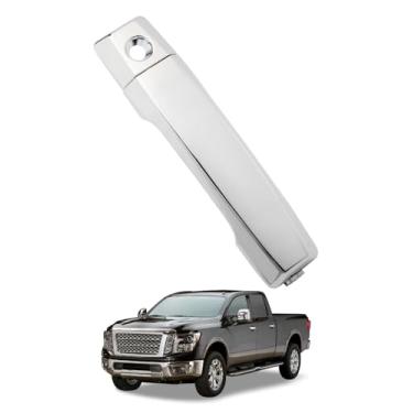 Imagem de Maçaneta de porta do motorista, compatível com Nissan Titan 2004-2015, Armada, maçaneta externa cromada dianteira esquerda do lado do motorista com orifício para chave, substituição # 81571,