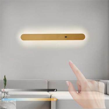 Imagem de Luminária de parede LED com controle de toque, regulável, tira longa, com interruptor, moderna, simples, de alumínio, para decoração de cabeceira interna, luz de fundo, luminária linear, par