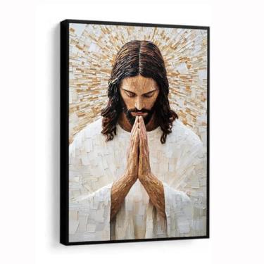 Imagem de Quadros Decorativos Grande Jesus Cristo Abstrato religioso com moldura e vidro 60x80 (Moldura Preta, 60x80, Com VIdro)