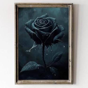 Imagem de Arte de parede rosa escura impressões botânicas florais temperamentais pintura de planta rosa vintage imagem de flor de rosa negra arte de parede de flor de academia moderna pôster rosa antigo imagens