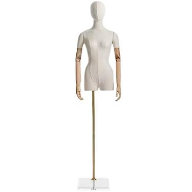Imagem de Multiuso Manequim de clavícula Manequim de meio corpo Manequim de corpo de costura ajustável feminino com suporte de metal Superfície de pano para roupas Janela