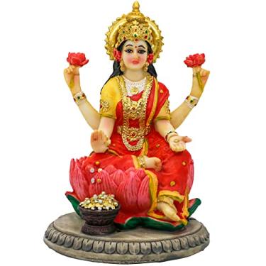 Imagem de Estatueta da deusa indiana Lakshmi - 13 cm de altura Lakshmi Estátua de ídolos Murti Laxmi Staue Home Office Temple Mandir Pooja item Presentes Diwali Decoração para Casa Presente Espiritual