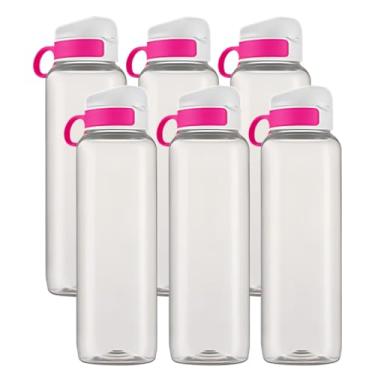 Imagem de Kit 6 Garrafinha Squeeze 1 Litro Resistente Garrafa Esporte Alça De Silicone