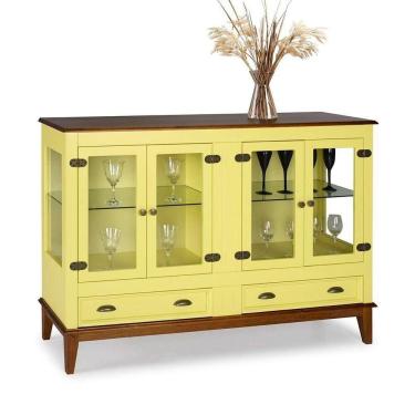 Imagem de Mini Cristaleira De Madeira Maciça 4 Portas Amarelo Lemon