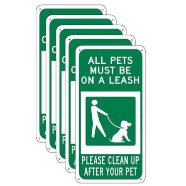 Imagem de WOSTOD All Pets Must Be On A Leash Please Clean Up After Your Pet Warning Dog Sign for Fence Outdoors Lawn Garden Yard Signs 5 x 25 cm 5 Pcs