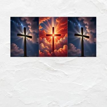 Imagem de Kit 3 Placas Decorativas Cruz 02 MDF 3mm 18x26 - Brothers Mineiros Dec