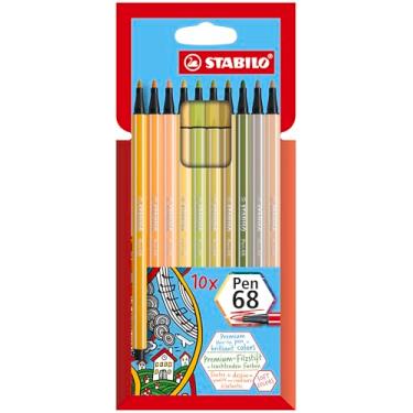 Imagem de STABILO Caneta de feltro premium – Caneta 68 – Carteira com 10 – Cores sortidas