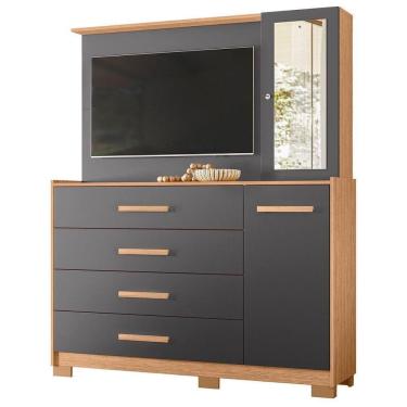 Imagem de Cômoda Com Painel Para Tv 43 4 Gavetas 2 Portas Ilha Bela Freijó Titanium