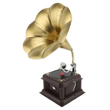 Imagem de Modelo de fonógrafo vintage, toca-discos vintage de ferro, toca-discos de gramofone retrô, ornamento para decoração de casa, entradas, quartos (Bronze)
