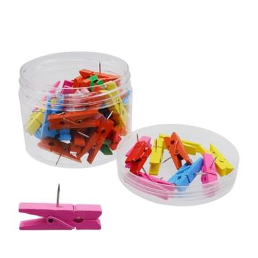 Imagem de Pastlla 50 peças de pinos de madeira, pinos de pressão com clipes de madeira, tachinhas para quadro de cortiça, quadro de avisos, obras de arte, fotos, projetos de artesanato, decoração de casas