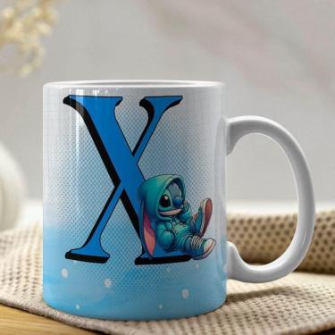 Imagem de Caneca De Porcelana Stitch Letras A-z 325ml Azul X