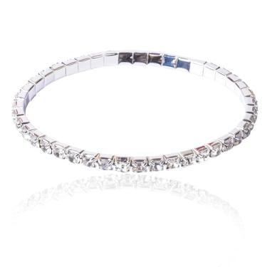 Imagem de HOKPLITE Pulseira elástica de strass brilhante para mulheres, pulseira de cristal de casamento para noivas, joias, presentes de festa, One Size, Strass, Sem Pedra Preciosa