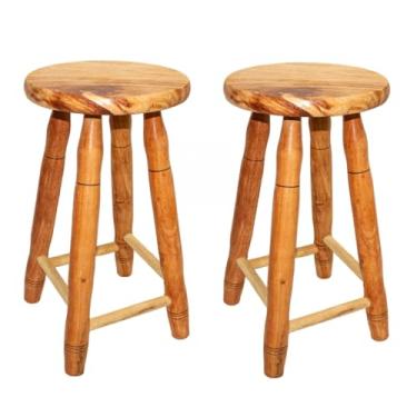 Imagem de 2 Bancos Madeira 50 Cm Padrão Ass Redondo Banqueta Maciço