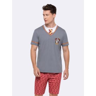 Imagem de Pijama Manga Curta Masculino Grifinória - Veggi, Grafite, G, Masculino