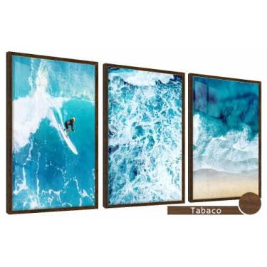 Imagem de Quadros Decorativos Kit 3 Moldura e Vidro Imenso Mar Surf - Belo Quadr