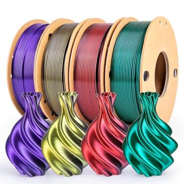 Imagem de dikale Filamento de impressão 3D de seda PLA+ Dual Color Pacote com 4 séries pretas - Impressão 3D de 1,75 mm PLA Pro 250 g x 4 bobinas, preto + vermelho, preto + roxo, preto + verde, preto + ouro
