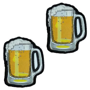 Imagem de 2 peças de caneca de cerveja de vidro de cerveja patch tático bordado gancho e laço aplique emblema bandeira militar adesivos para jaqueta, jeans, bolsas, chapéus, roupas, mochilas, colete