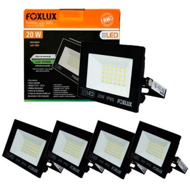 Imagem de Kit 5 Refletor Led 20W Bivolt Luz Verde Foxlux