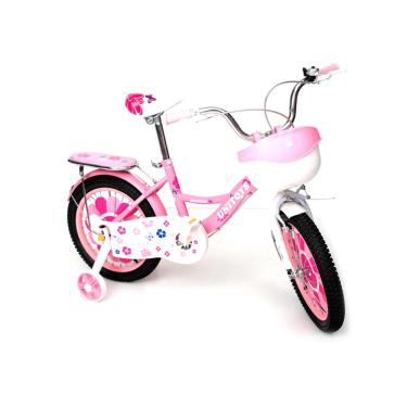 Imagem de Bicicleta Aro 16 Infantil com rodinhas e cestinha Princess Rosa 1048 Uni Toys