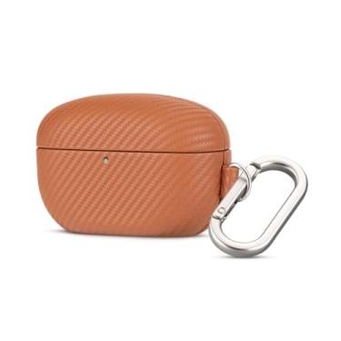 Imagem de Haobobro Capa para WF-1000XM5, capa de couro genuíno amigável à pele com chaveiro, textura de fibra de carbono, feita à mão para capa de couro WF 1000XM5 - marrom