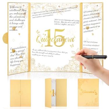 Imagem de Engrowtic Livro de visitas de Quinceañera Libro De Firmas para 15 anos Quinceañera Recuerdos para 15 anos Placa de cartão de assinatura de aniversário suprimentos de festa 15º aniversário decorações
