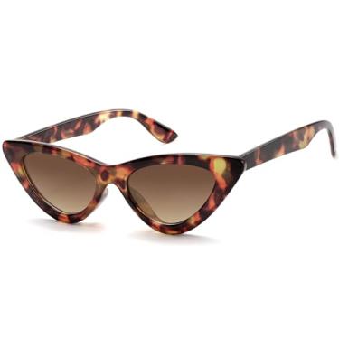 Imagem de IOHLNG Óculos de sol retrô vintage olho de gato para mulheres e homens estreitos óculos de sol modernos, Armação de tartaruga + lente marrom gradiente, Small