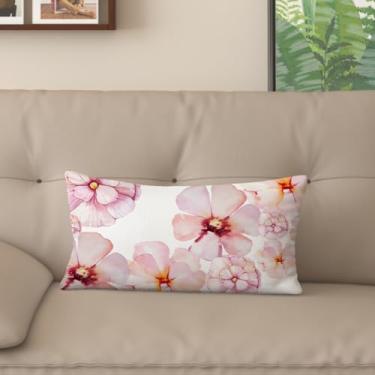Imagem de Sladjana [Estilo idílico] Capa de almofada impressa digital tipo linho - Padrão floral rosa dupla face, design com zíper invisível (40,6 x 61 cm, FSWM-C)