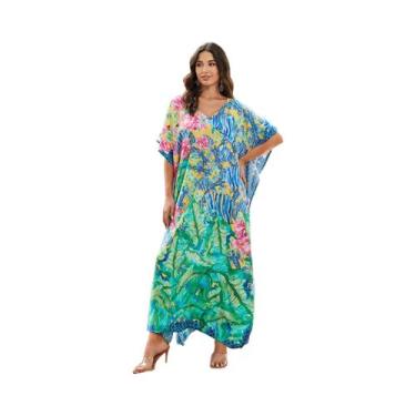 Imagem de Vestidos Kaftan para mulheres plus size maiô cobrir caftan maxi vestid