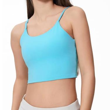 Imagem de Sutiã esportivo feminino elástico com tiras longline yoga regata fitness treino camiseta cropped para meninas adolescentes, Ciano, G