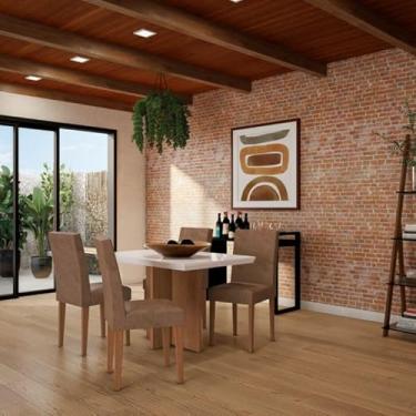 Imagem de Conjunto de Mesa de Jantar Texas I com Tampo de Vidro Off White e 4 Cadeiras Grécia Suede Chocolate