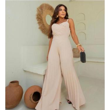 Imagem de Macacão Pantalona Plissado Decote Trabalhado Elegante Casual - Le Kadr