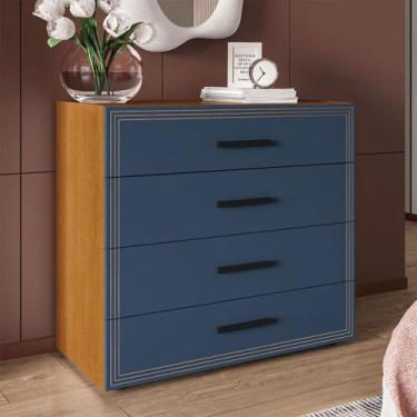 Imagem de Cômoda Valência 4 Gavetas Freijó/Azul - Politorno, Azul Claro, Moderno