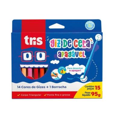 Imagem de Giz de Cera Apagável 14 cores + Borracha  Tris