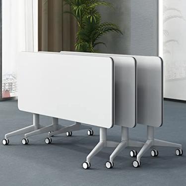Imagem de 3 mesas de reunião dobráveis, mesa de treinamento móvel flip top com rodas modéstia e traváveis, pronta para desdobrar e usar (branco 140 x 60 x 74 cm) (branco 180 x 60 x 74 cm) (branco 140 x 55 x 74